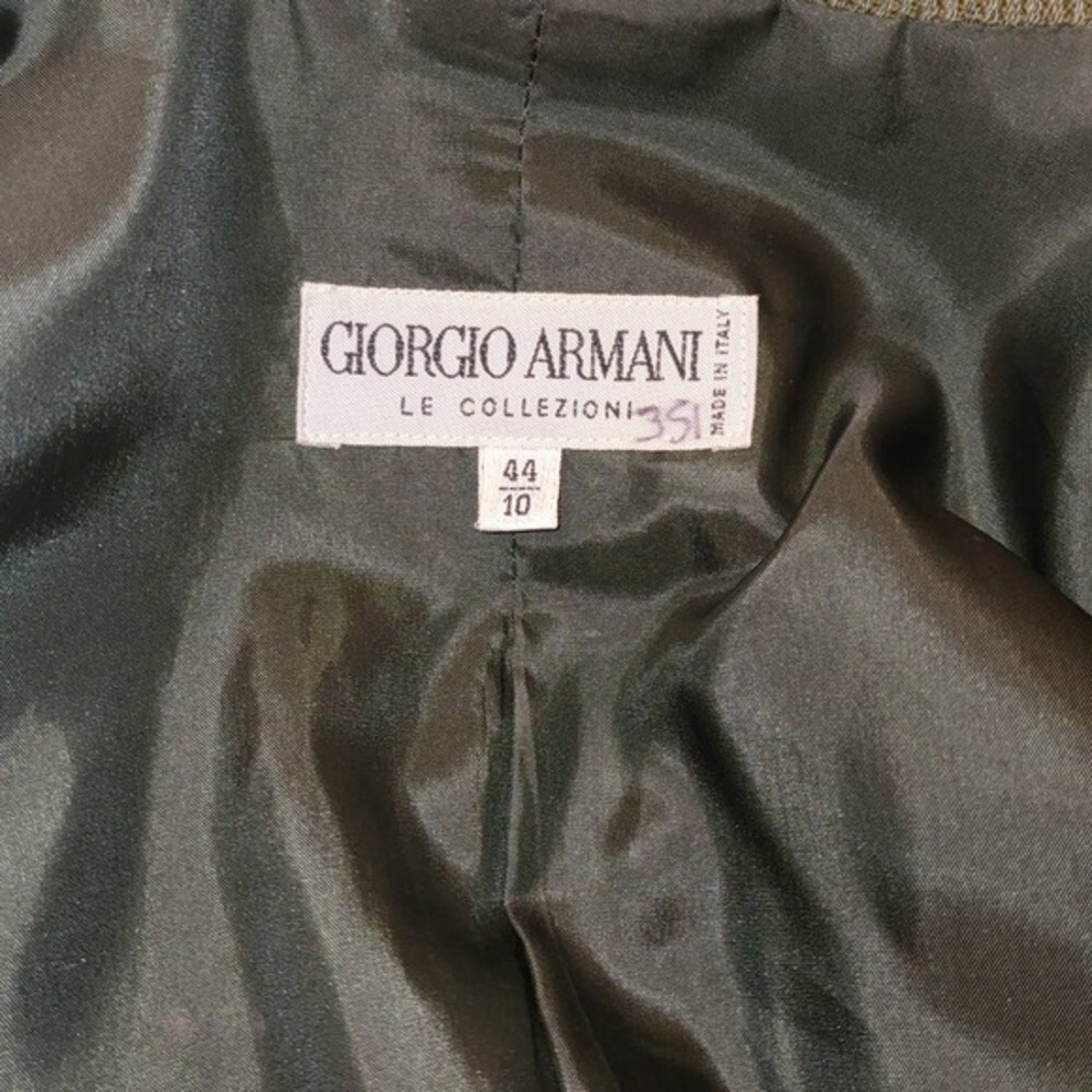 Giorgio Armani VTG 90s Olive Green Blazer and Blue Stripe 2 pc Skirt Suit 10 - Picture 5 of 16